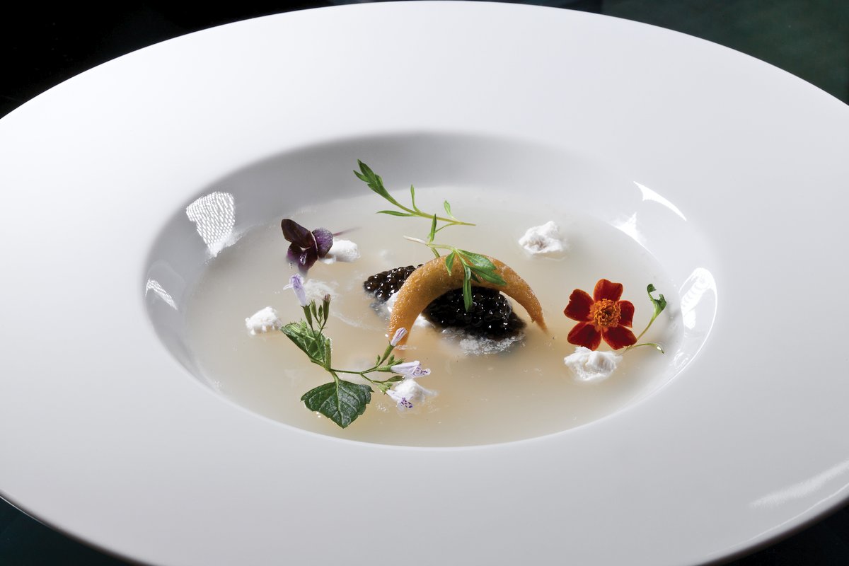 Chilled Heirloom Tomato Consommé by Sébastien Baud